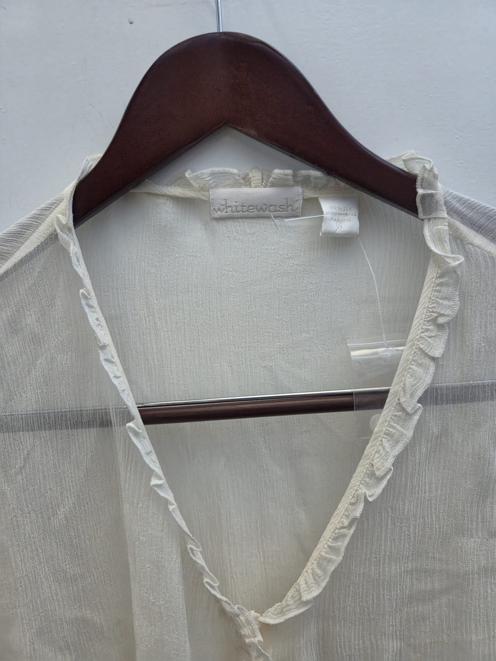 Sheer Ruffle-Trim Blouse - Cream - Picture 2 of 11
